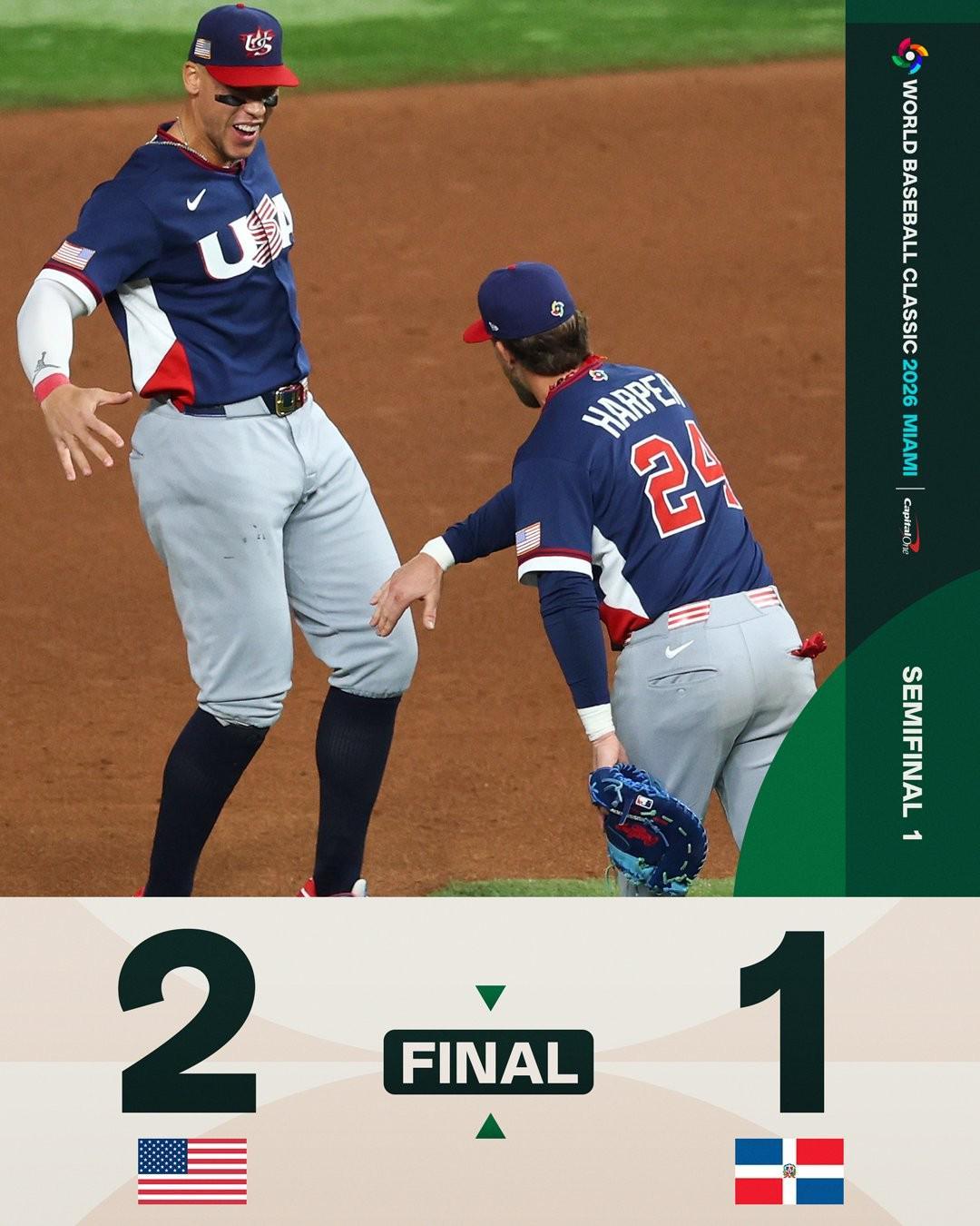 雷火电竞登录入口-美国2-1险胜多米尼加挺进WBC决赛，九局下关键球判罚引争议